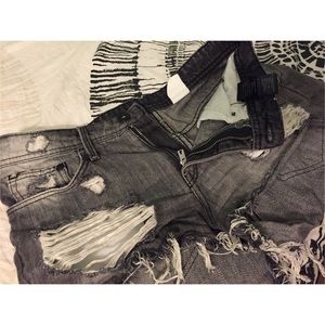 Grey destroyed denim shorts