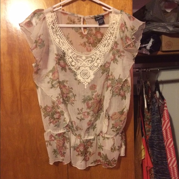 Floral and lace sheer top