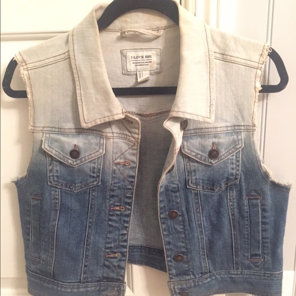 denim cropped jacket that goes from light to dark