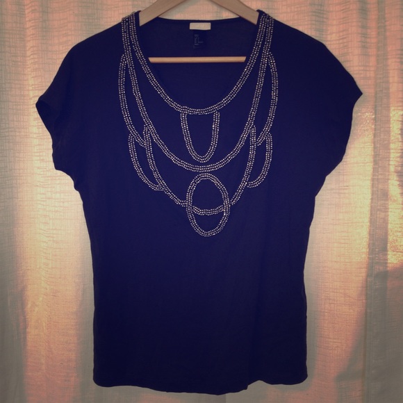 H&M DarkGrey/Black Beaded Embellished T-Shirt NWOT