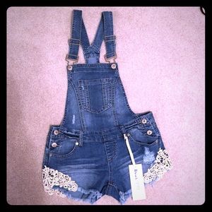 NWT Denim cutoff overalls shortalls!