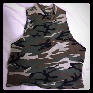 Camo colored turtle neck crop top