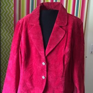 Live a Little Suede Leather Red Blazer Jacket SzXL