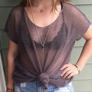 LF Millau grey mesh knit top