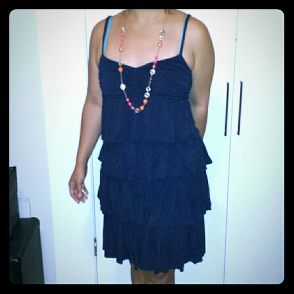 J.Crew dark blue ruffled dress + necklace bundle