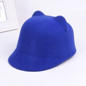 Wool Cat Ears Cap in royal blue