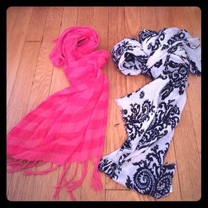 Two scarves - red & orange striped & navy paisley!