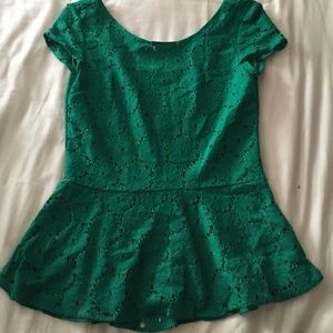 Green crochet floral, peplum top