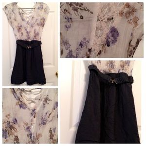 Cream and navy blue floral summer dress