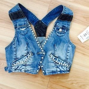 Denim vest with rhinestones