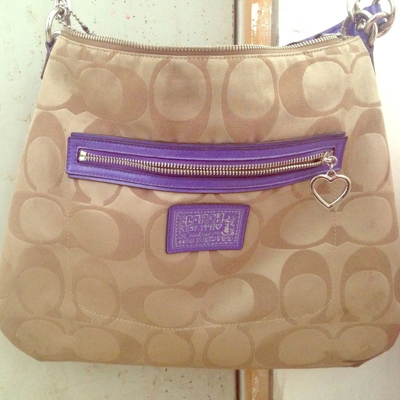 purple and tan coach purse