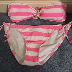 Never worn shot pink stripe bikini