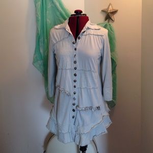 Sea Foam Ruffle Button Up Shirt/Dress