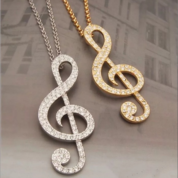 Rhinestone Music Note Necklace