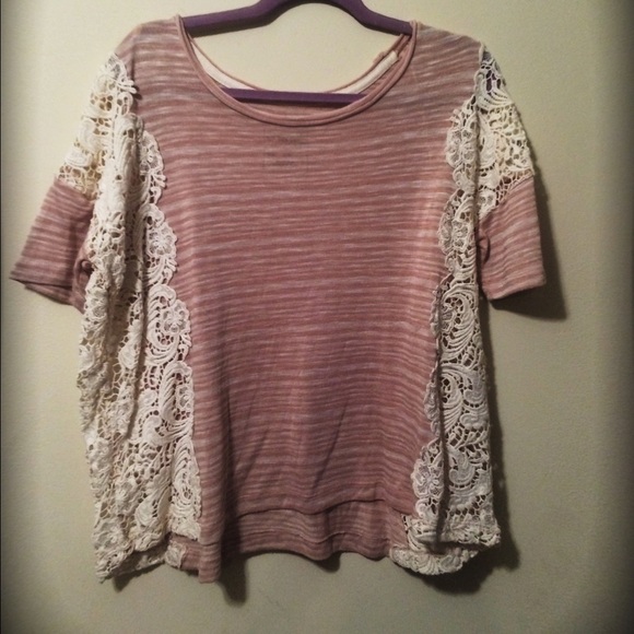 Free People pink striped top with lace sides