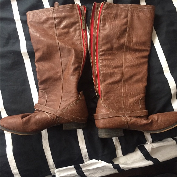 Brown knee highboots/ red zipper detail -worn once