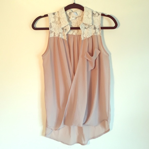 Floral lace & sheer tan top