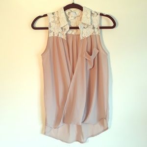 Floral lace & sheer tan top