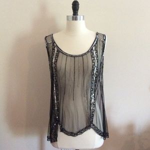 Black Sequin Mesh Party Top