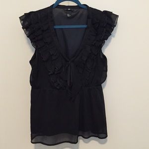 Black Sleeveless Ruffle & Lace Top