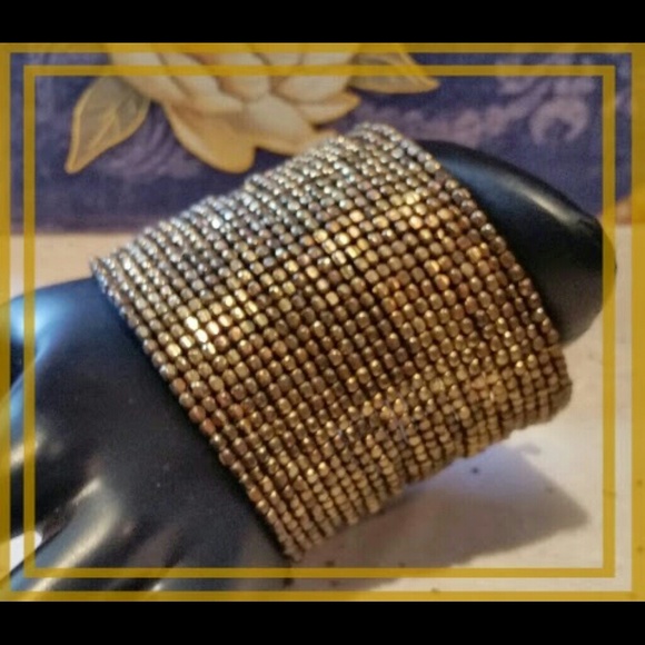 Goldtone Beaded Cuff Bracelet 2-1/2" W