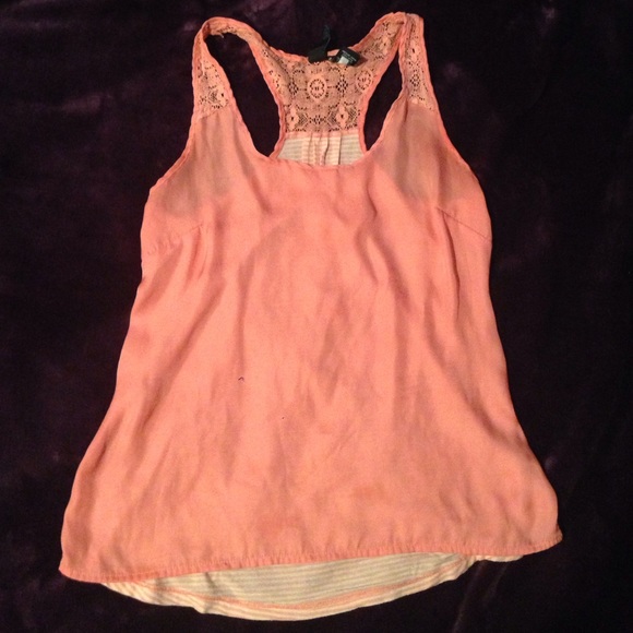 Peach/orange still tank with lace back
