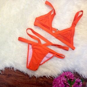 Mesh Bandit in Orange Bikini Set