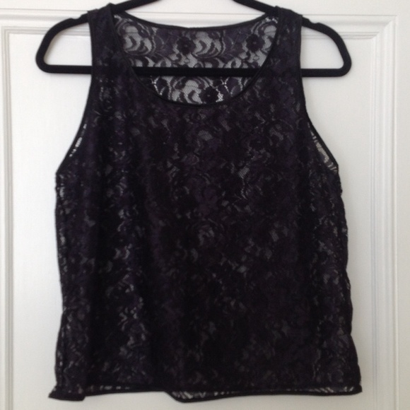 American Apparel Leaf Flower Lace Top, Black