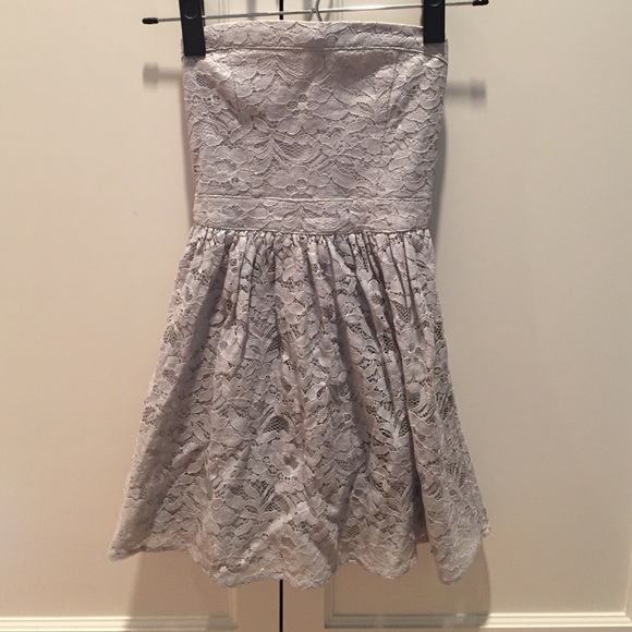 Strapless light grey lace dress for little girls.