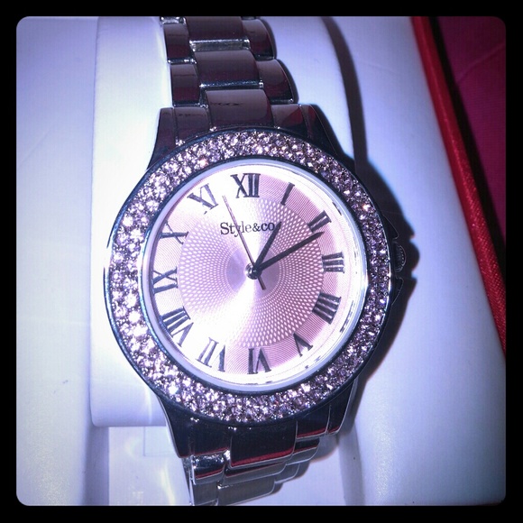Silver Watch with Pink Bezel and Crystals