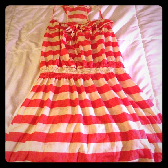 Coral/off white striped dress