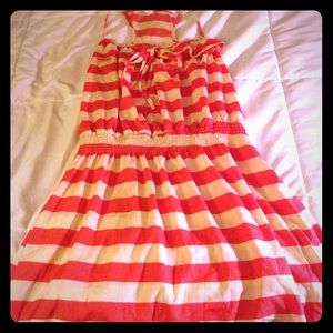 Coral/off white striped dress