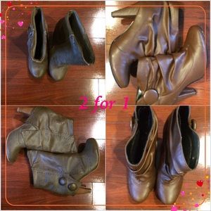 2 pair of brown boots.