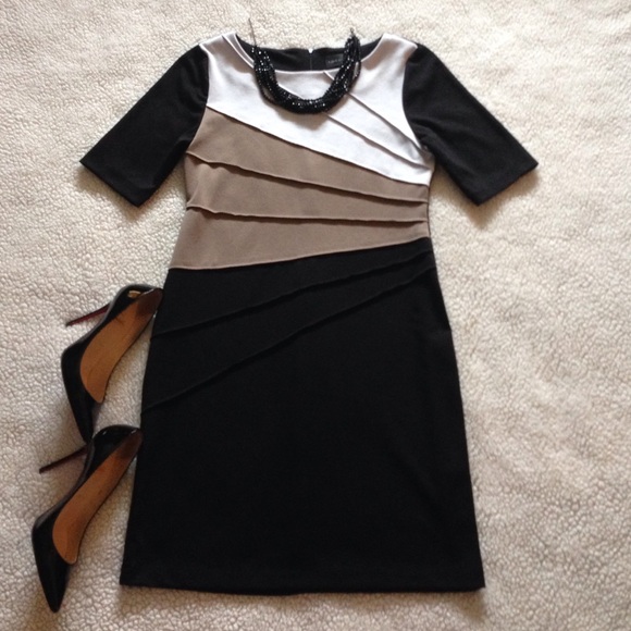 Connected Apparel Dresses & Skirts - Colorblock LBD Midi Striped Dress
