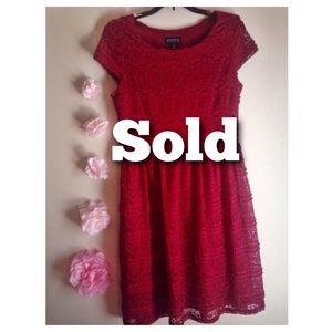 SOLD - Lace "Berry" Red Dress with Cap Sleeves