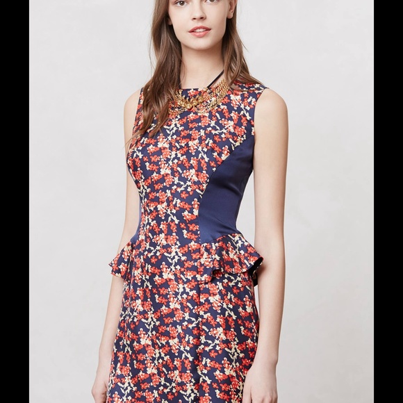 New Anthropologie Ruffled Flora Shift Peplum Dress