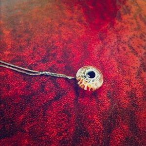 Pandora charm necklace with silver chain.