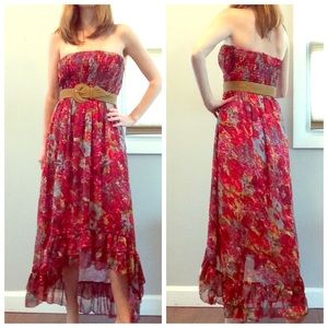 Floral Strapless Hi-Lo Dress