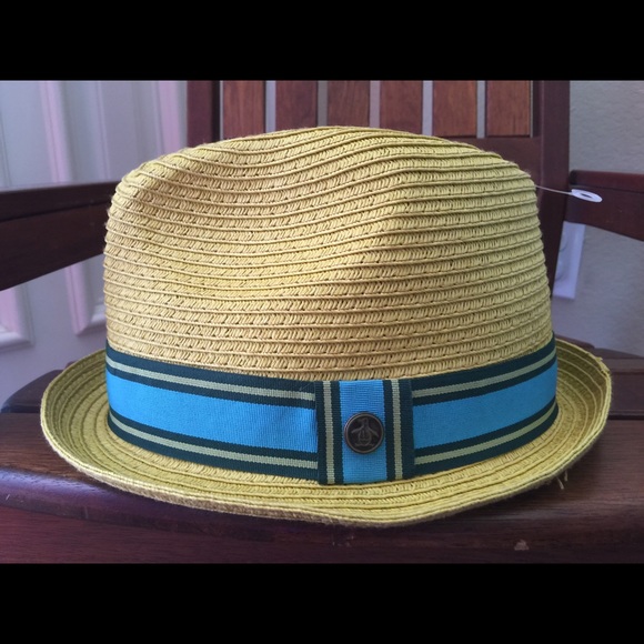 Penguin Straw Paper Fedora Mustard Yellow Blue S M