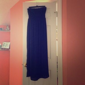 Dark blue strapless maxi dress