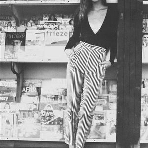 American Apparel Striped High-Waisted Pleated Pant