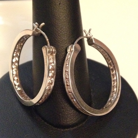 Sterling silver inside out encrusted hoop earrings