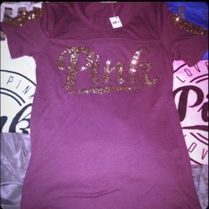 Victoria's Secret Pink bling maroon tee