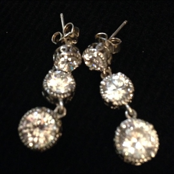 Sterling silver diamonique triple station earrings