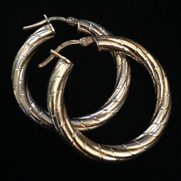 Sterling silver chunky textured designer hoops