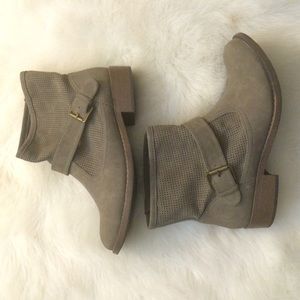 Khaki buckled ankle booties