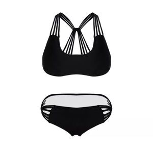 Sexy Bandage 2 Piece Bikini Swimsuit Black