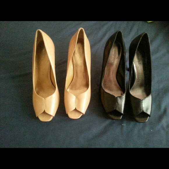 Nine West leather heels.   Euc. Two pairs
