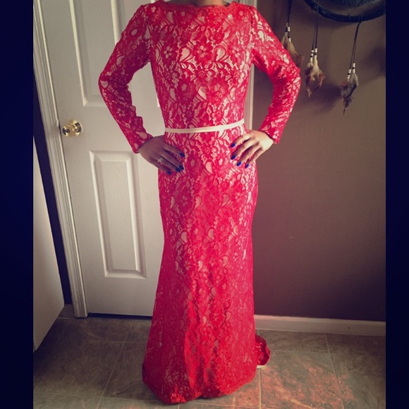 Red Lace Prom Dress - Picture 1 of 2