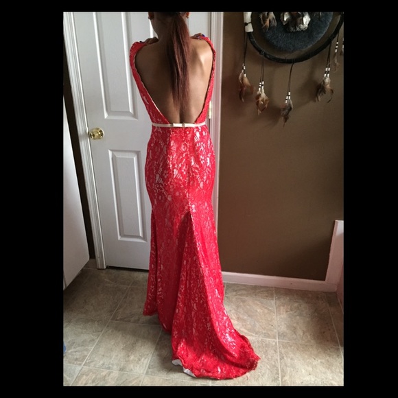 Red Lace Prom Dress - Picture 2 of 2